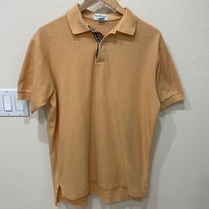Burberry Cotton Golden Yellow Men’s Polo Shirt With Nova Checked Placket-EUC-L
